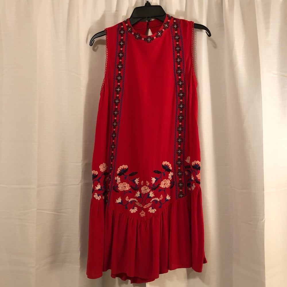 Red embroidered dress